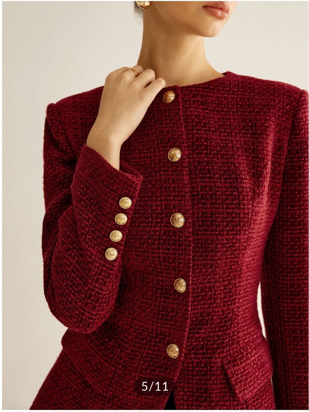 Commense Burgundy Button Down Slit Tweed Blazer - Picture 3 of 11